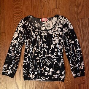 Blugirl Blumarine long sleeve floral top with rhinestone neckline